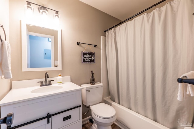 5518 Cyanamid Rd, Milton, FL 32583 - bathroom featuring vanity, toilet, electric panel, and shower / bath combo