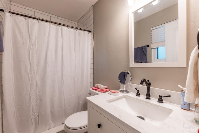 5518 Cyanamid Rd, Milton, FL 32583 - full bathroom featuring toilet, vanity, a shower with curtain, and a textured wall