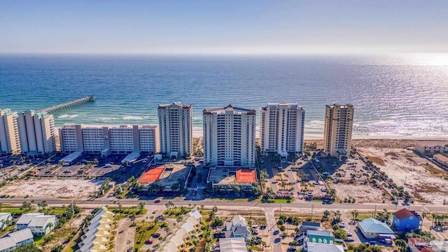 aerial view featuring a beach view and a water view