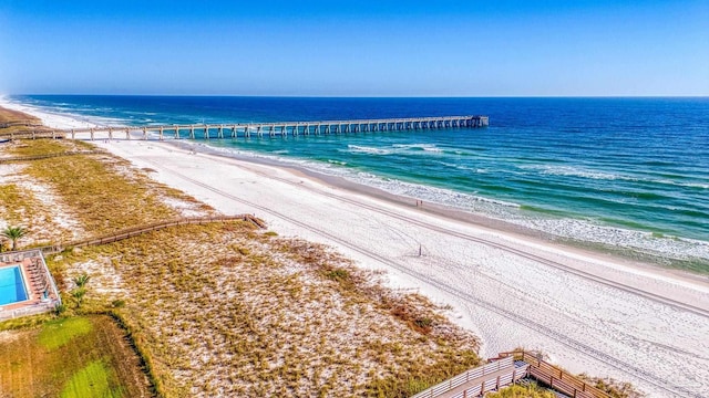 property view of water featuring a view of the beach