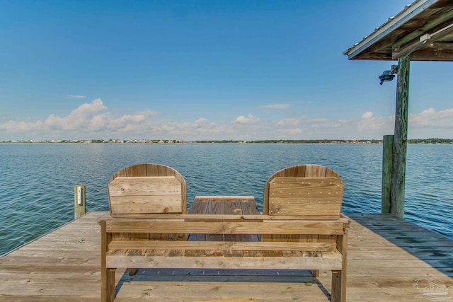 view of dock with a water view