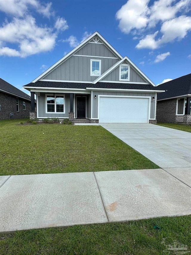 craftsman-style home with a front lawn and a garage