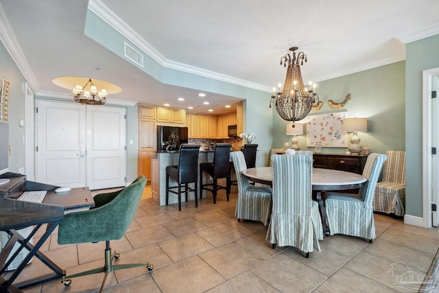 4 Portofino Dr Unit 803, Pensacola Beach, FL 32561 - dining room featuring a chandelier, ornamental molding, light tile patterned flooring, and recessed lighting
