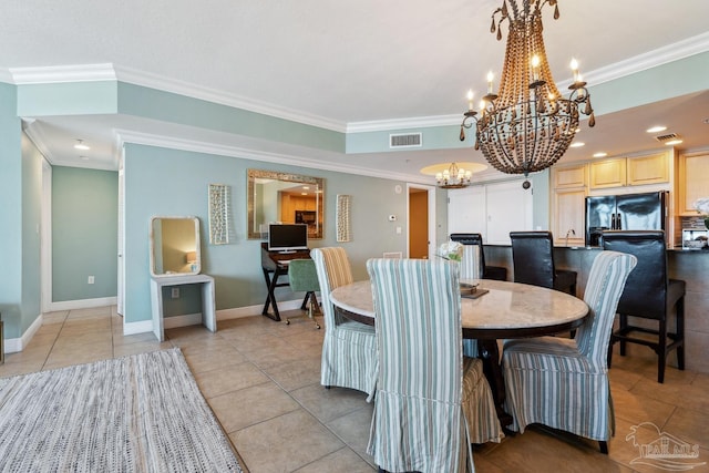 4 Portofino Dr Unit 803, Pensacola Beach, FL 32561 - dining room with crown molding, a chandelier, light tile patterned floors, and baseboards