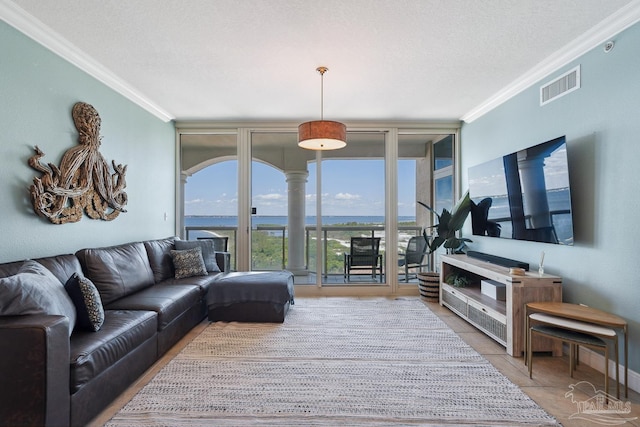 4 Portofino Dr Unit 803, Pensacola Beach, FL 32561 - living room with crown molding and a textured ceiling