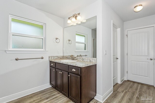 bathroom featuring vanity and hardwood / wood-style floors