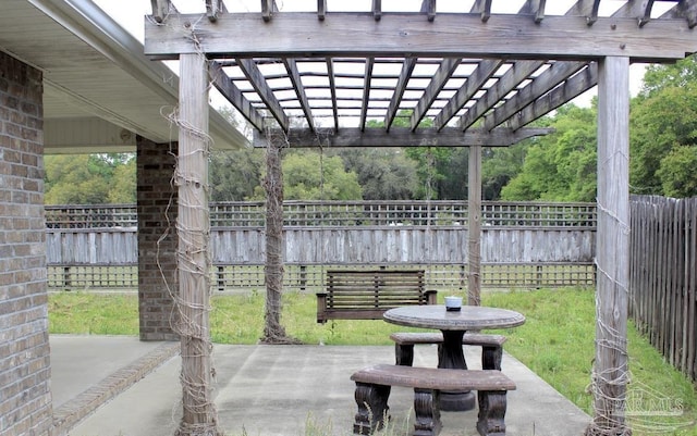 view of patio / terrace featuring a pergola and a fenced backyard