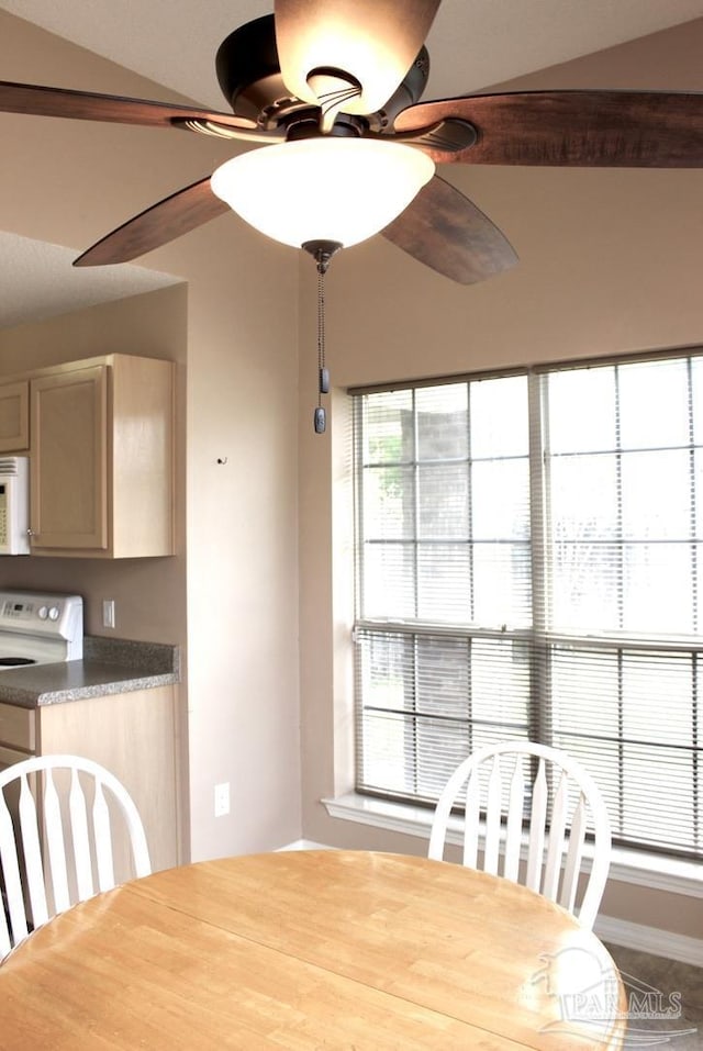 dining space with ceiling fan