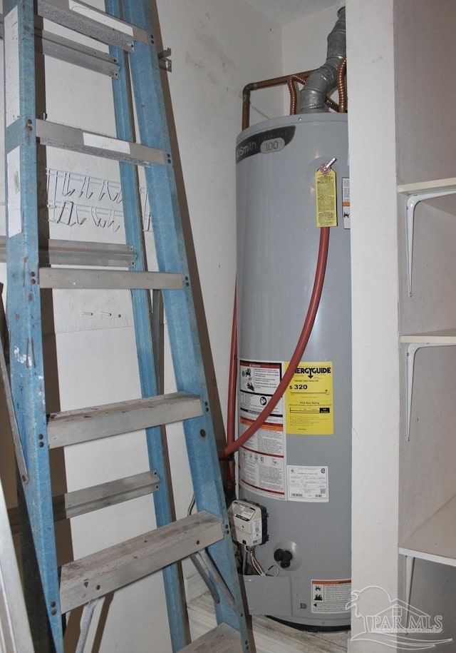 utility room with water heater