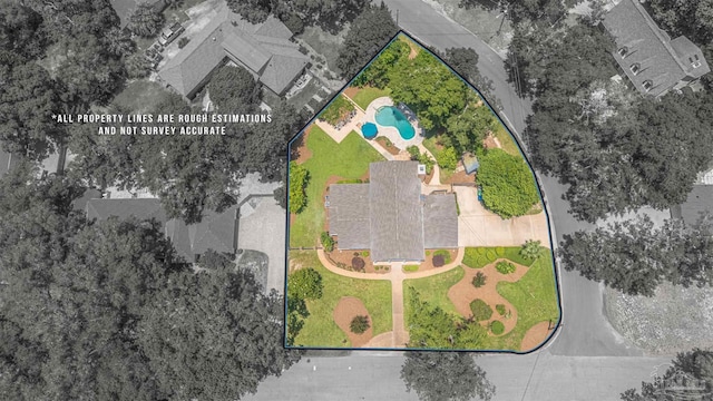334 Andrew Jackson Trl, Gulf Breeze, FL 32561 - aerial overview of property's location featuring property boundaries highlighted and a pool area