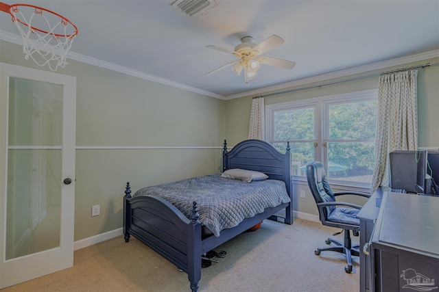 334 Andrew Jackson Trl, Gulf Breeze, FL 32561 - carpeted bedroom with ornamental molding, a desk, baseboards, and ceiling fan