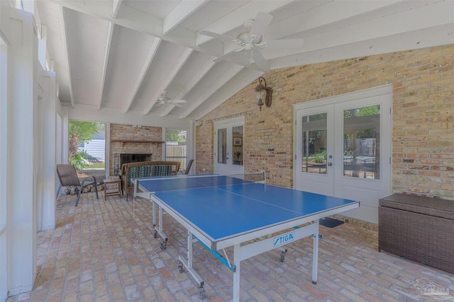 334 Andrew Jackson Trl, Gulf Breeze, FL 32561 - view of patio with french doors, a fireplace, ceiling fan, and outdoor dining area
