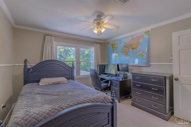 334 Andrew Jackson Trl, Gulf Breeze, FL 32561 - bedroom with ornamental molding, light carpet, an office area, and a ceiling fan