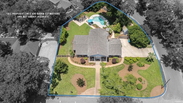 334 Andrew Jackson Trl, Gulf Breeze, FL 32561 - view from above of property with property boundaries highlighted and a pool
