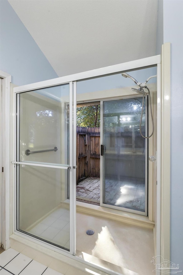 bathroom with tile patterned floors