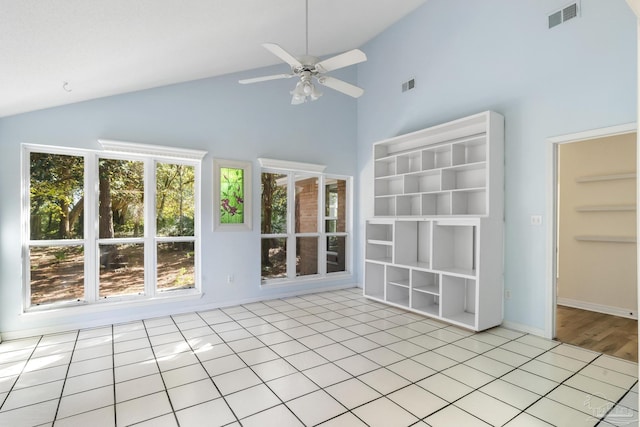 interior space featuring ceiling fan and lofted ceiling