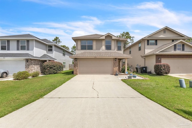 3818 Weatherstone Cir, Pensacola, FL 32507 - view of front of property featuring brick siding, an attached garage, a front yard, and driveway