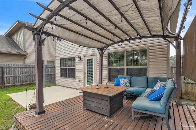 3818 Weatherstone Cir, Pensacola, FL 32507 - wooden deck featuring a pergola, outdoor lounge area, and a patio area