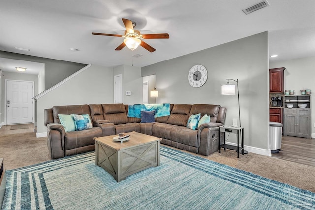 3818 Weatherstone Cir, Pensacola, FL 32507 - living room with ceiling fan and light colored carpet