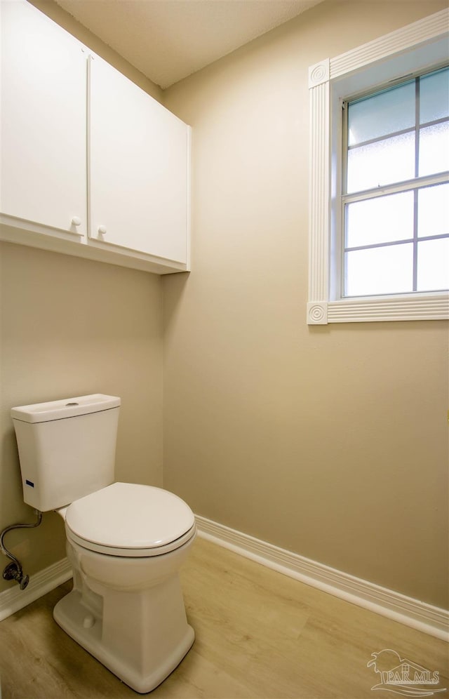 bathroom with wood-type flooring and toilet