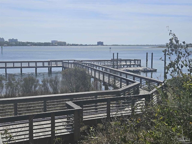 view of dock with a water view