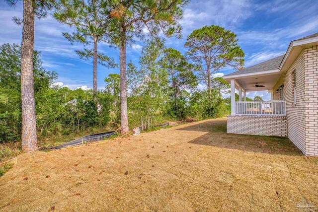 view of yard with ceiling fan