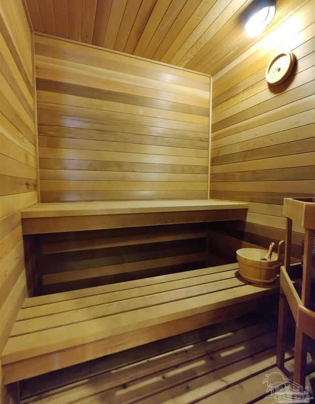 view of sauna / steam room featuring wood ceiling