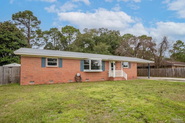 ranch-style house with a front lawn