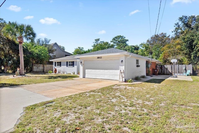 ranch-style house with a garage and a front yard