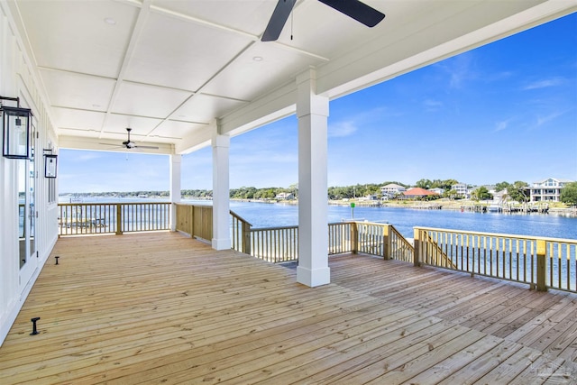 view of dock featuring a deck with water view