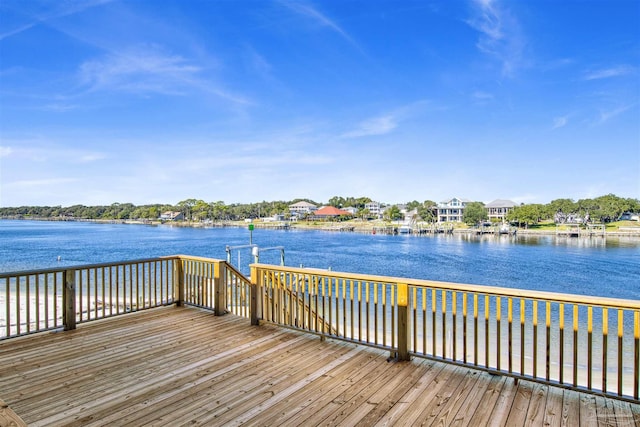 dock area with a deck with water view