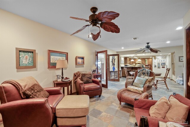 living room with ceiling fan