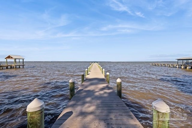 view of dock featuring a water view