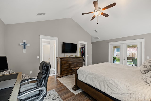 5622 Dunridge Dr, Pace, FL 32571 - bedroom with french doors, a desk, wood finished floors, access to exterior, and a spacious closet