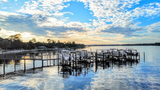 view of dock with a water view