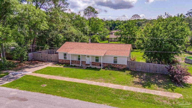 4224 Seaport Rd, Pace, FL 32571 - ranch-style home with a porch, driveway, and stone siding
