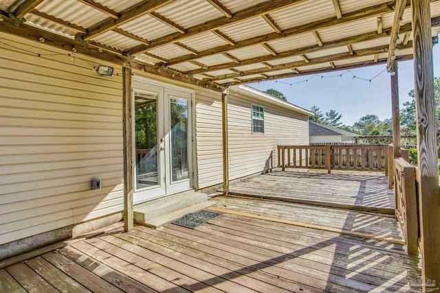 wooden deck with french doors