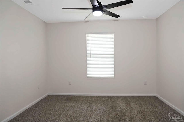 empty room featuring carpet floors and ceiling fan