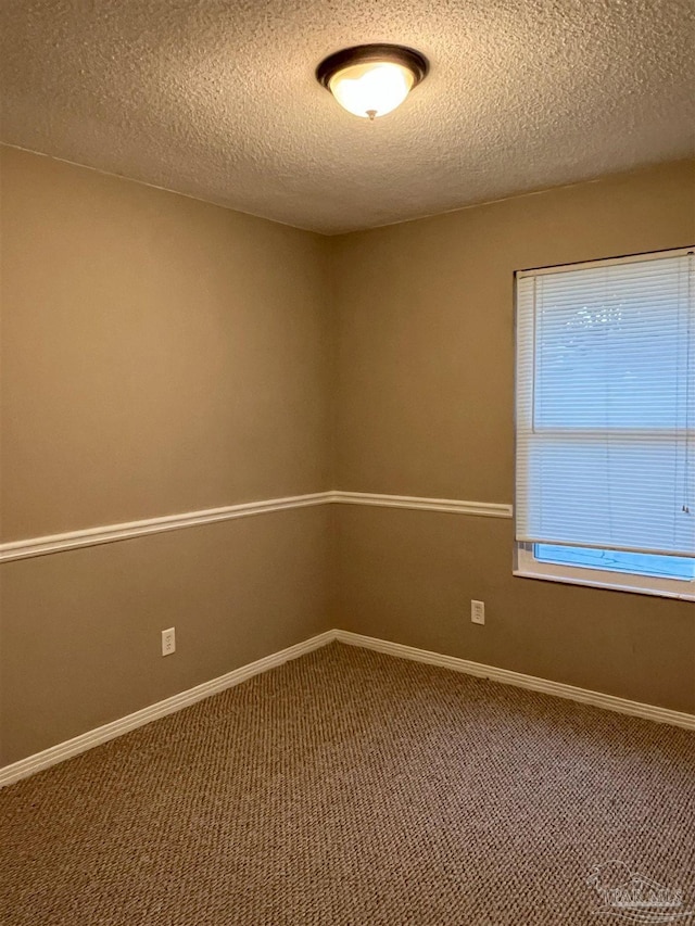 spare room featuring a textured ceiling and carpet