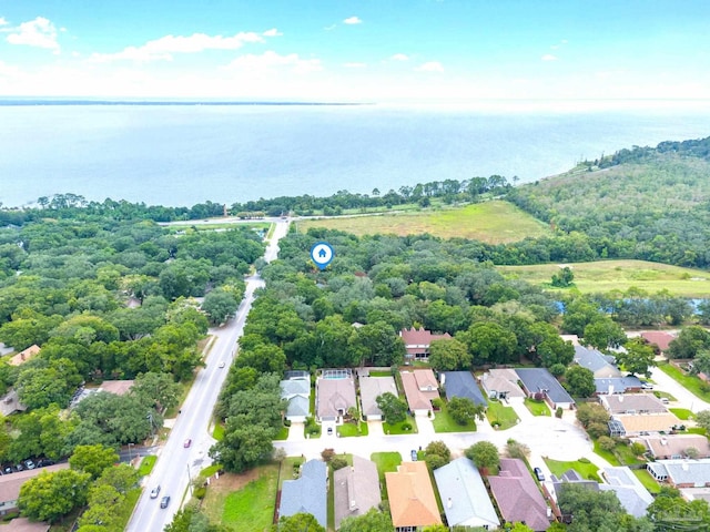 aerial view featuring a water view