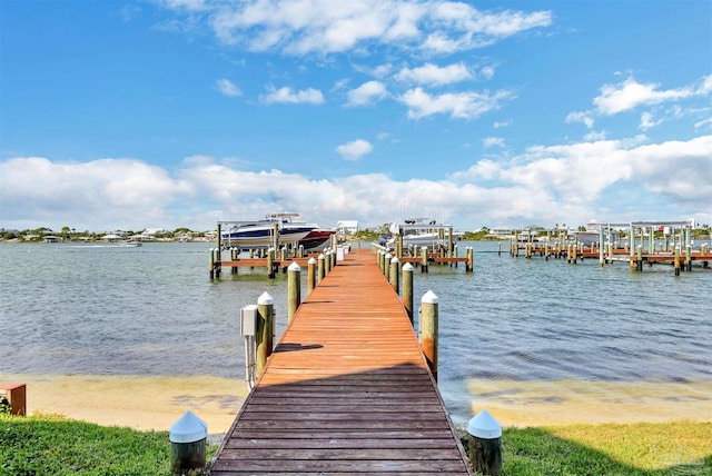 view of dock with a water view and boat lift