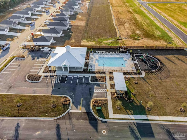 aerial view of a pool area