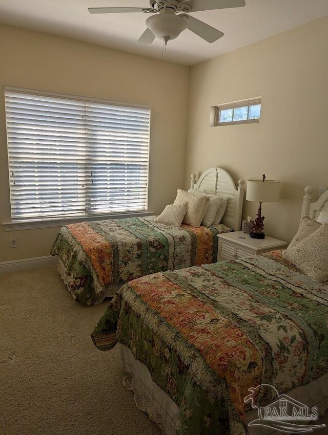 bedroom featuring carpet flooring and ceiling fan