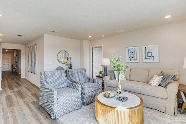 living room featuring light wood-type flooring