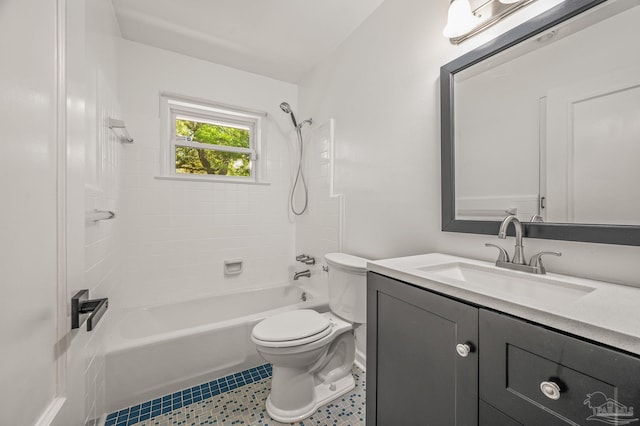 full bath featuring toilet, shower / bath combination, and vanity