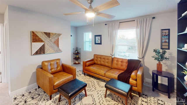 living room with ceiling fan