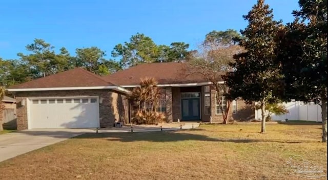 ranch-style home featuring a garage and a front yard