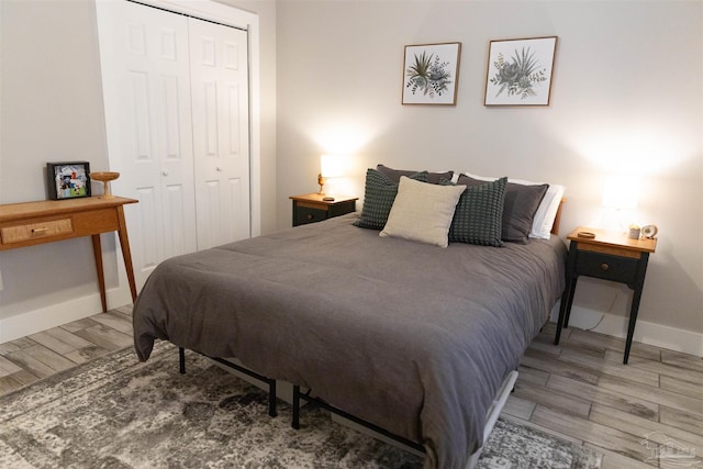 bedroom with a closet and wood-type flooring