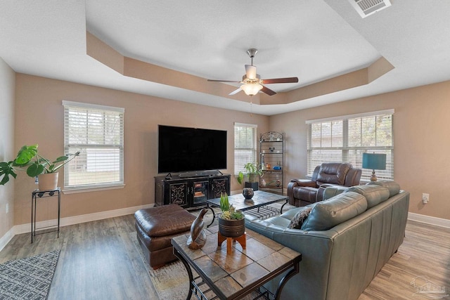 3246 Main St, Navarre, FL 32566 - living area featuring a raised ceiling, visible vents, light wood-style flooring, and baseboards