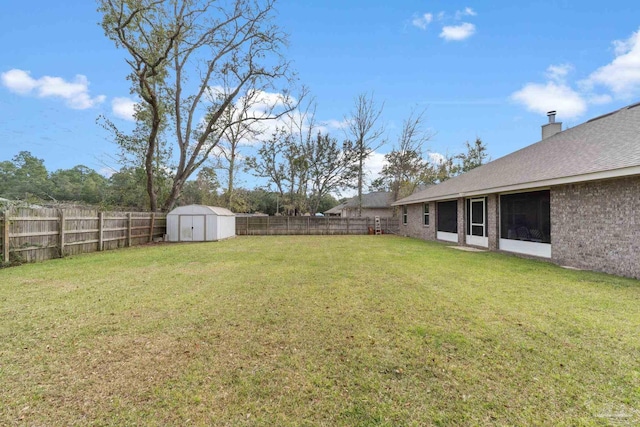 3246 Main St, Navarre, FL 32566 - view of yard featuring a shed, an outdoor structure, and a fenced backyard